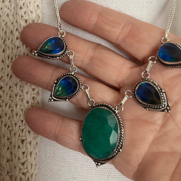 NEW Emerald & Bi-Color Tourmaline, 925 Silver Necklace - Picture 6 of 7